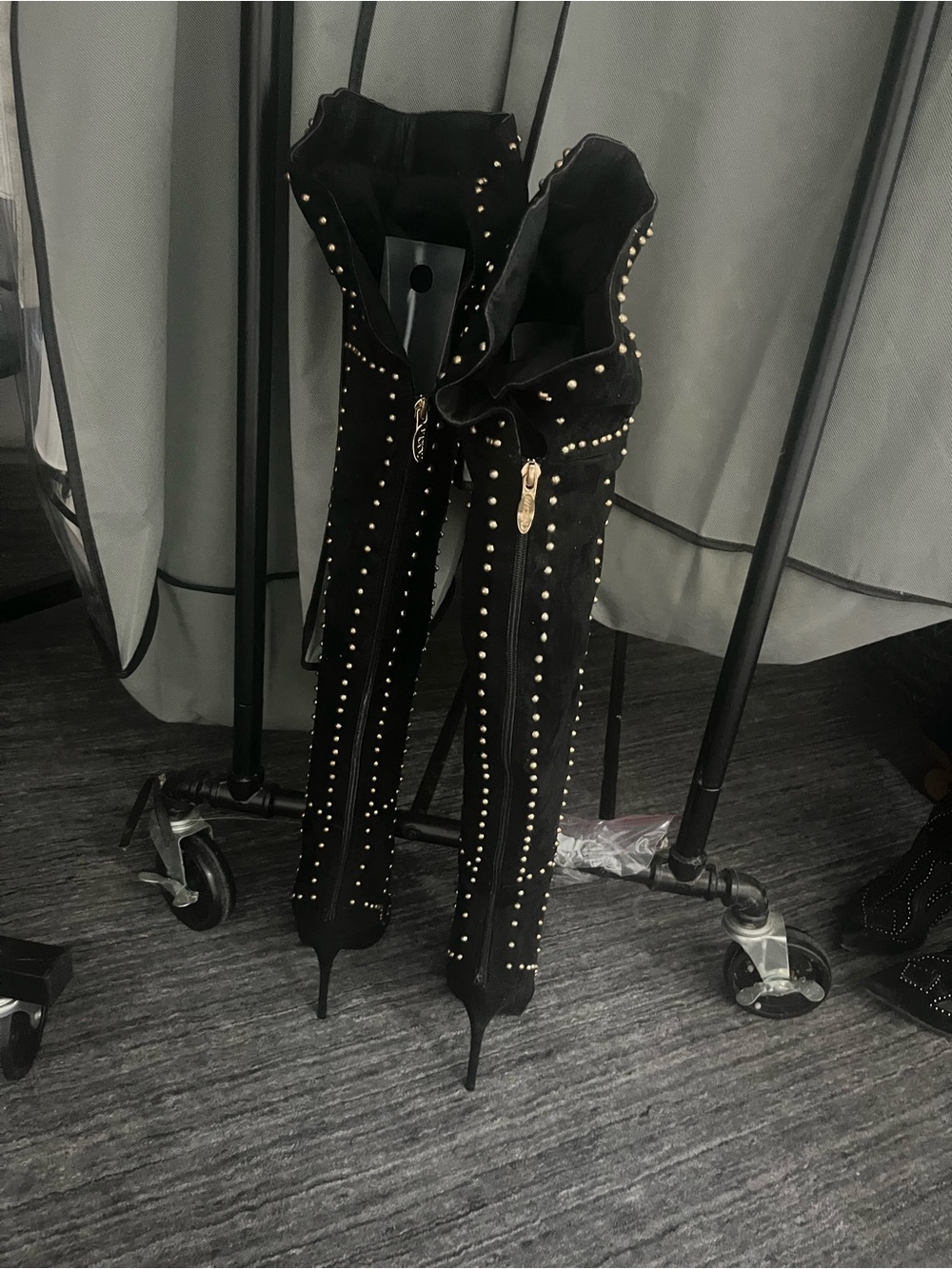 Studded Black thigh high Over-the-Knee Stiletto Boots